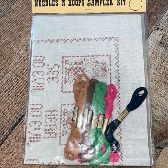Vintage Sealed Needles N Hoops Cross Stitch Embroidery Sampler Kit Monkey No 178 - Picture 3 of 3